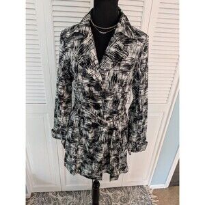 Talie Trench Coat Women's M NEW Tags Black White Geometric Belted Pockets Career